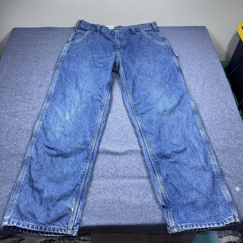 Vintage Carhartt Plaid Flannel Lined Distress Faded Men Jeans 33X30 Blue Denim